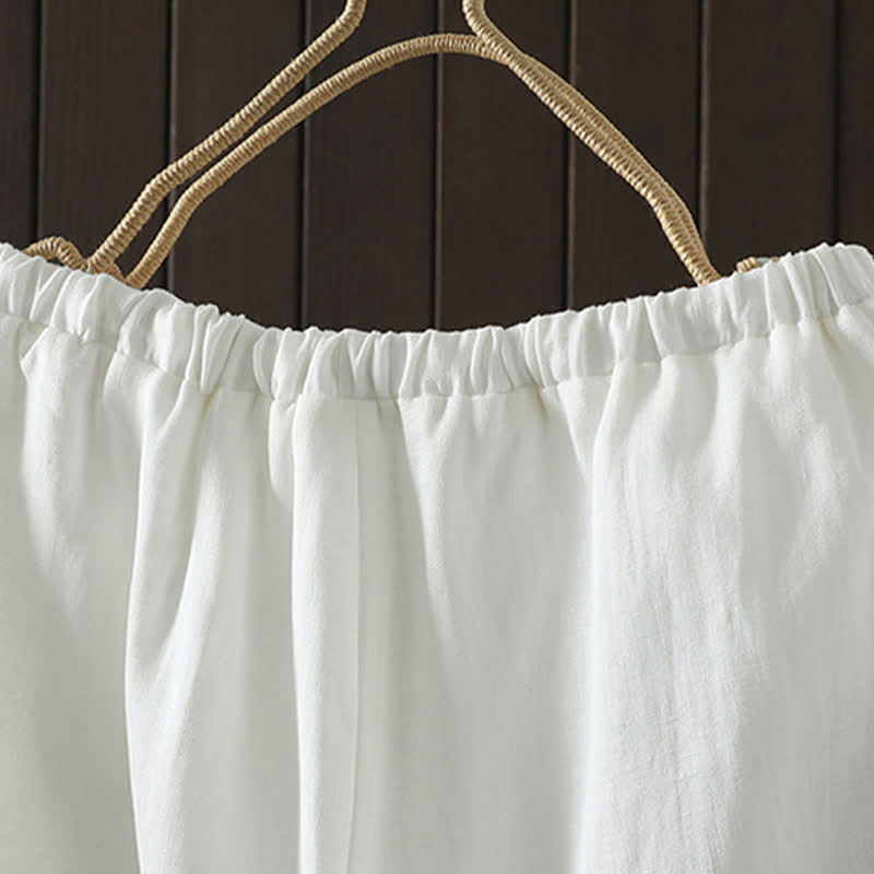 Nimara Ritual Summer Casual Minimalist Drawstring Solid Cotton Linen Ankle Pants Women's Straight Leg Pants With Pocket