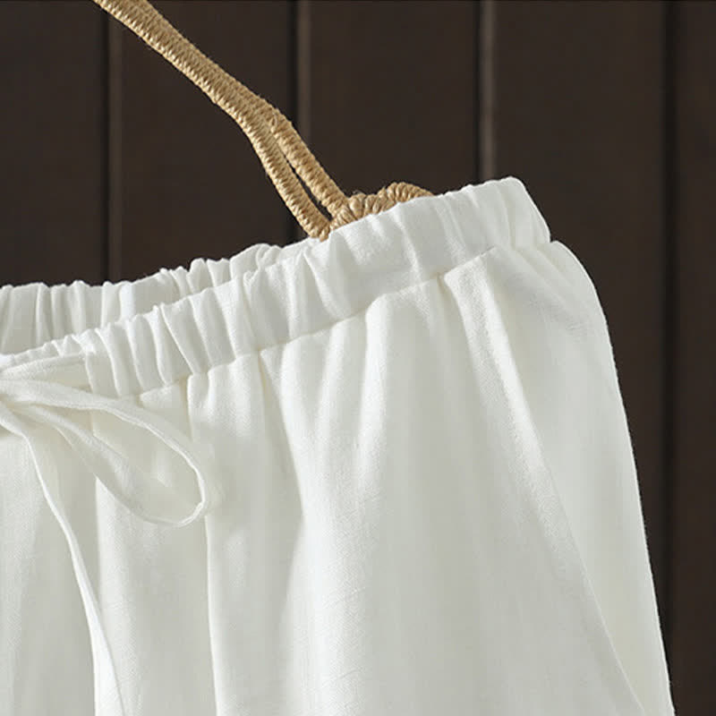 Nimara Ritual Summer Casual Minimalist Drawstring Solid Cotton Linen Ankle Pants Women's Straight Leg Pants With Pocket