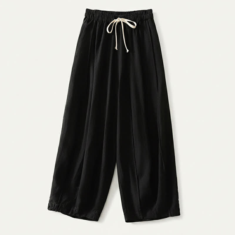 Nimara Ritual Summer Casual Simple Drawstring Solid Cotton Linen Cropped Pants Women's Harem Pants With Pocket