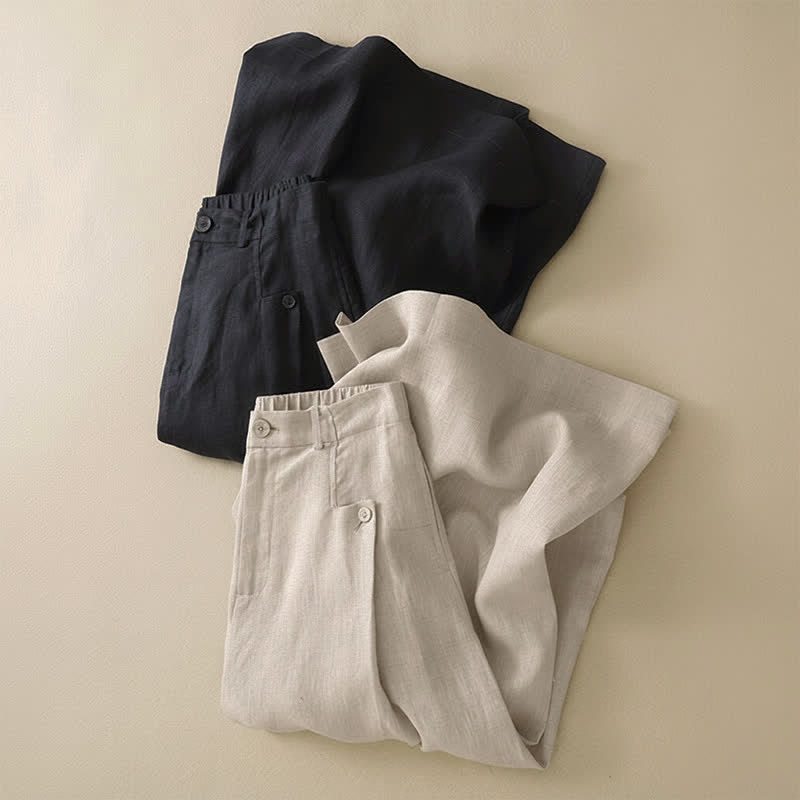 Nimara Ritual Summer Casual Elegant Button-Up Solid Ankle Pants Women's Wide Leg Pants With Pocket