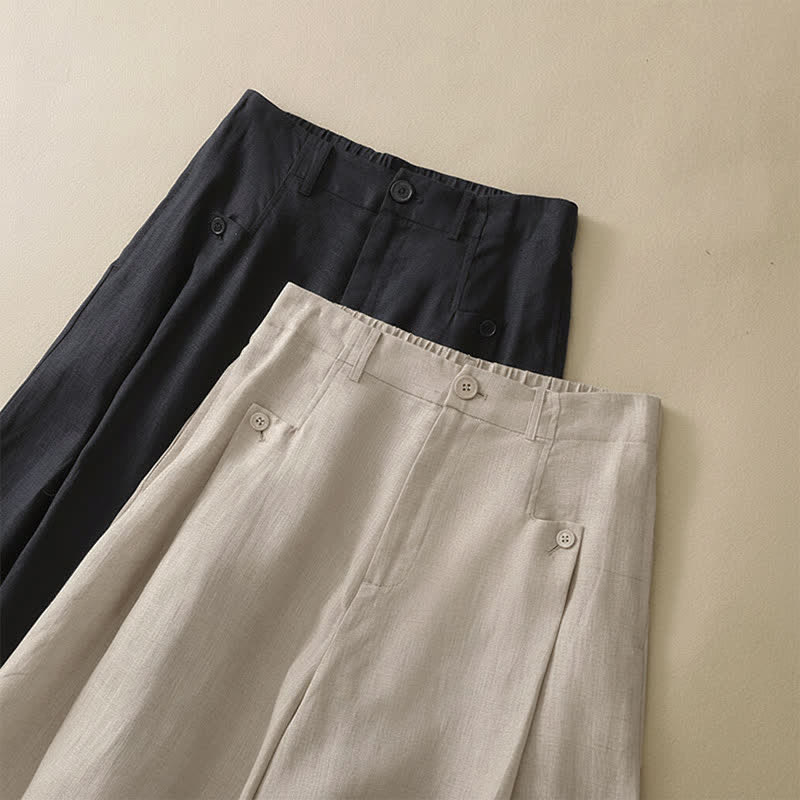 Nimara Ritual Summer Casual Elegant Button-Up Solid Ankle Pants Women's Wide Leg Pants With Pocket