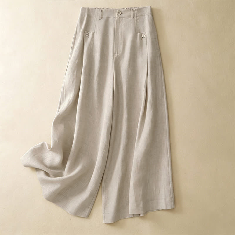 Nimara Ritual Summer Casual Elegant Button-Up Solid Ankle Pants Women's Wide Leg Pants With Pocket