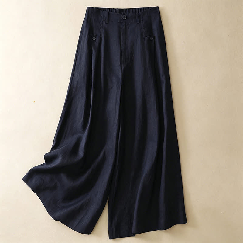 Nimara Ritual Summer Casual Elegant Button-Up Solid Ankle Pants Women's Wide Leg Pants With Pocket