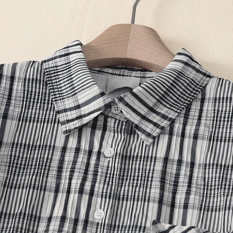 Nimara Ritual Summer Casual Vintage Button-Up Plaid Women's Short Sleeve Dresses