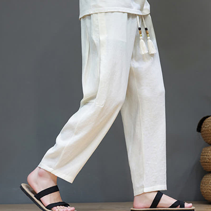 Nimara Ritual Summer Casual Minimalist Drawstring Solid Ankle Pants Men's Straight Leg Pants With Pocket
