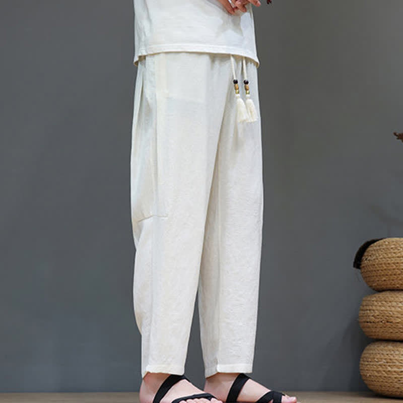 Nimara Ritual Summer Casual Minimalist Drawstring Solid Ankle Pants Men's Straight Leg Pants With Pocket