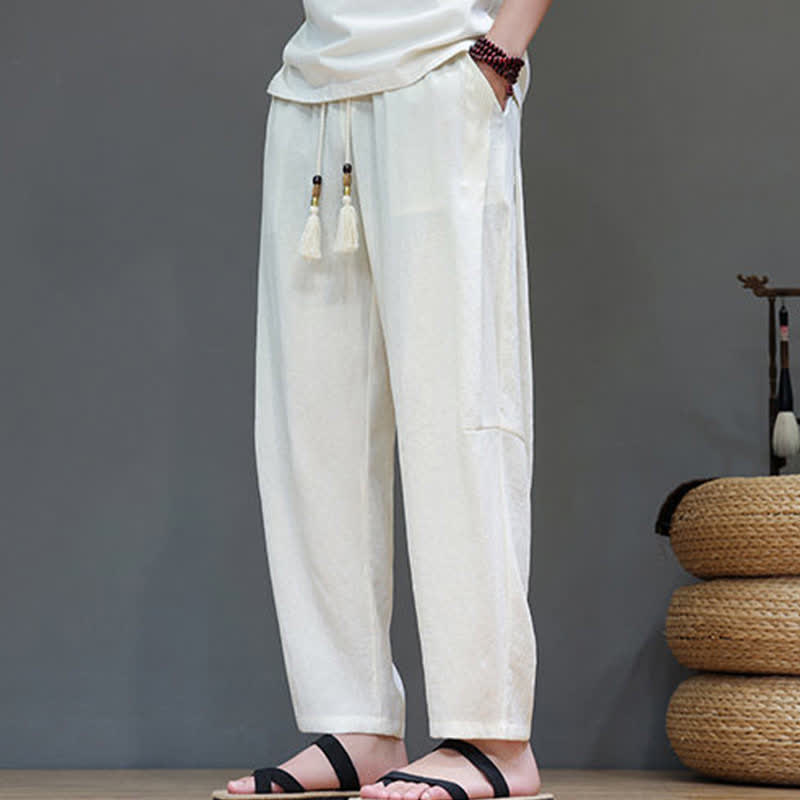 Nimara Ritual Summer Casual Minimalist Drawstring Solid Ankle Pants Men's Straight Leg Pants With Pocket