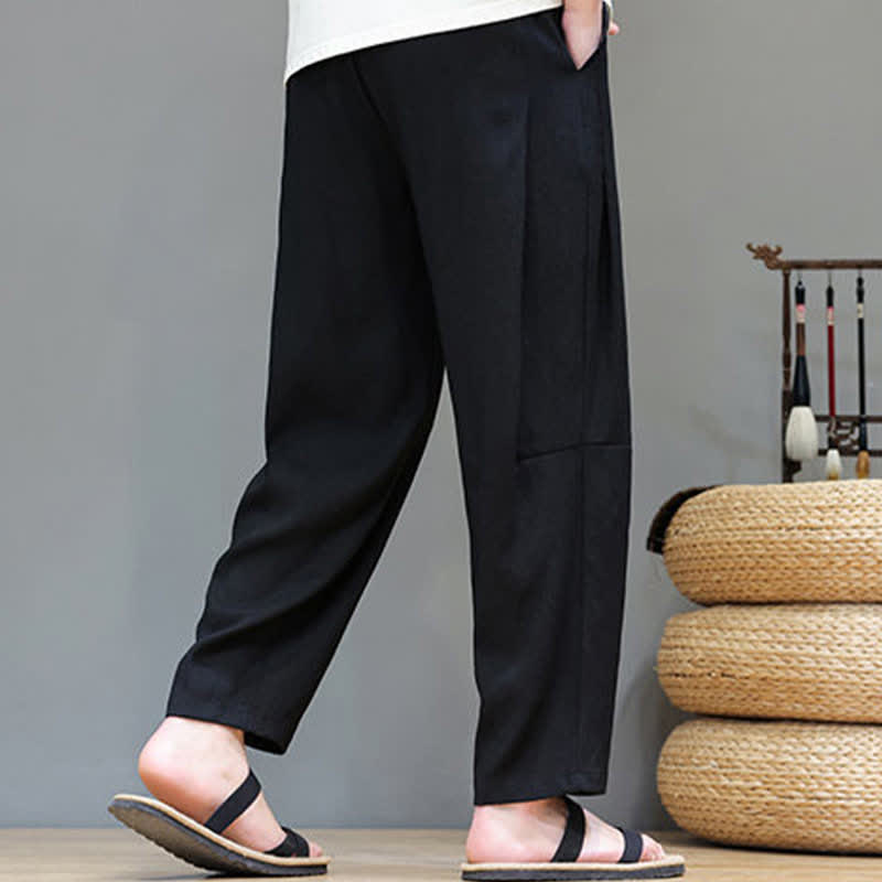 Nimara Ritual Summer Casual Minimalist Drawstring Solid Ankle Pants Men's Straight Leg Pants With Pocket
