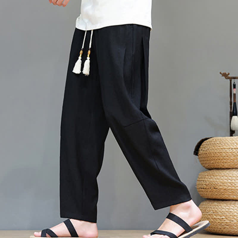 Nimara Ritual Summer Casual Minimalist Drawstring Solid Ankle Pants Men's Straight Leg Pants With Pocket