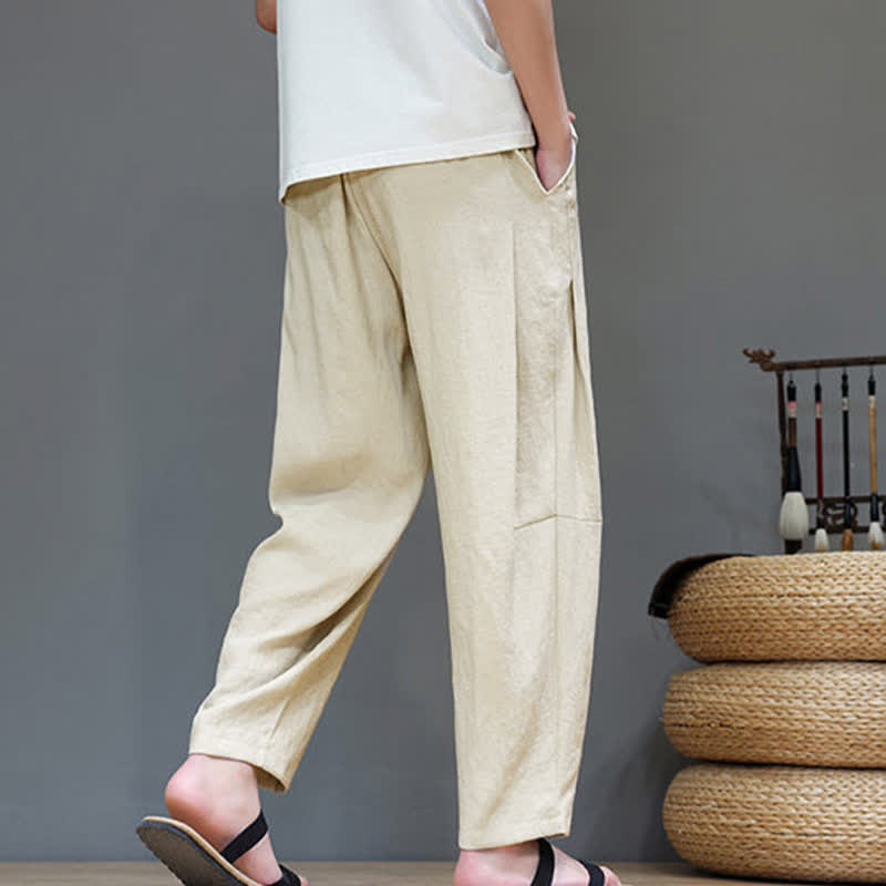 Nimara Ritual Summer Casual Minimalist Drawstring Solid Ankle Pants Men's Straight Leg Pants With Pocket