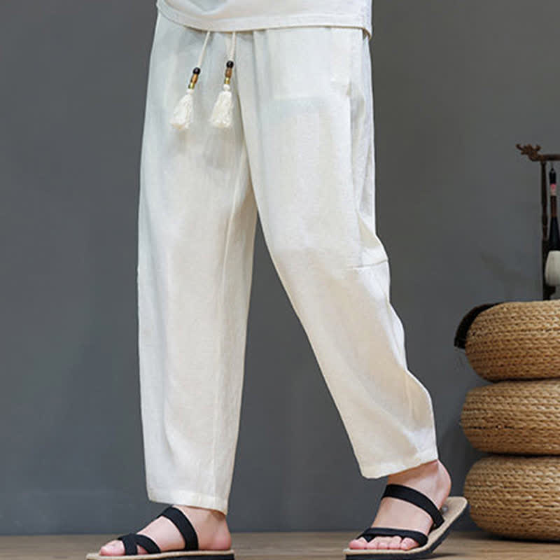 Nimara Ritual Summer Casual Minimalist Drawstring Solid Ankle Pants Men's Straight Leg Pants With Pocket