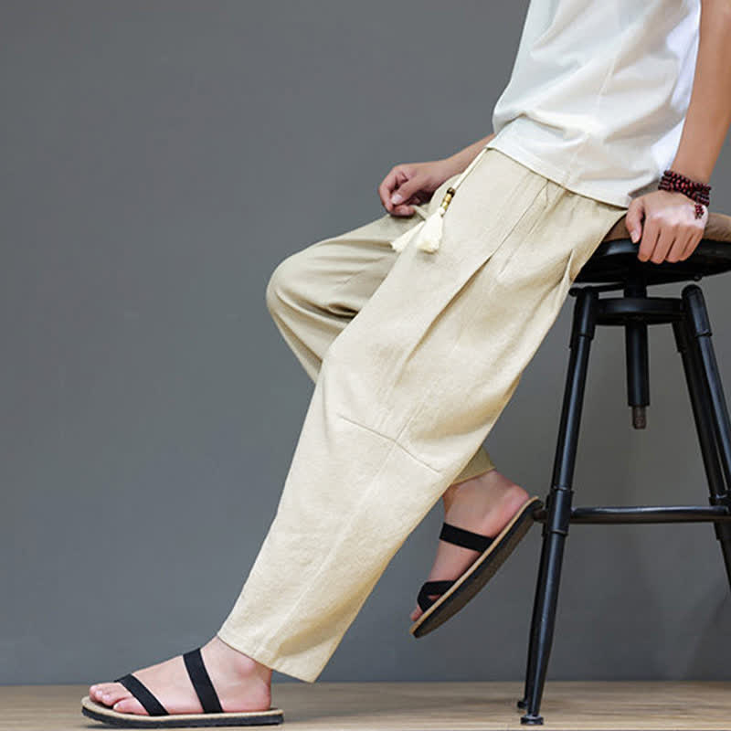 Nimara Ritual Summer Casual Minimalist Drawstring Solid Ankle Pants Men's Straight Leg Pants With Pocket