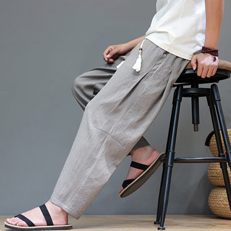 Nimara Ritual Summer Casual Minimalist Drawstring Solid Ankle Pants Men's Straight Leg Pants With Pocket