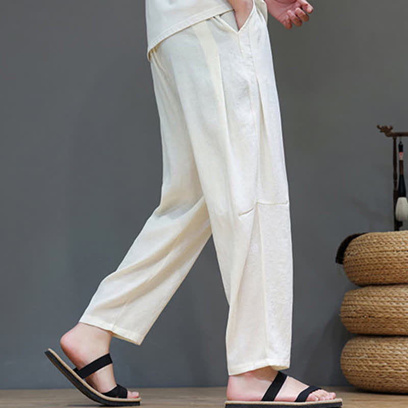 Nimara Ritual Summer Casual Minimalist Drawstring Solid Ankle Pants Men's Straight Leg Pants With Pocket