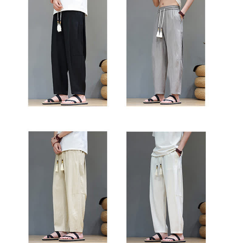 Nimara Ritual Summer Casual Minimalist Drawstring Solid Ankle Pants Men's Straight Leg Pants With Pocket