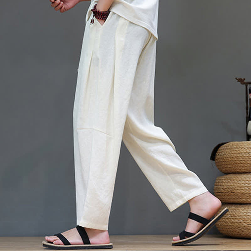 Nimara Ritual Summer Casual Minimalist Drawstring Solid Ankle Pants Men's Straight Leg Pants With Pocket