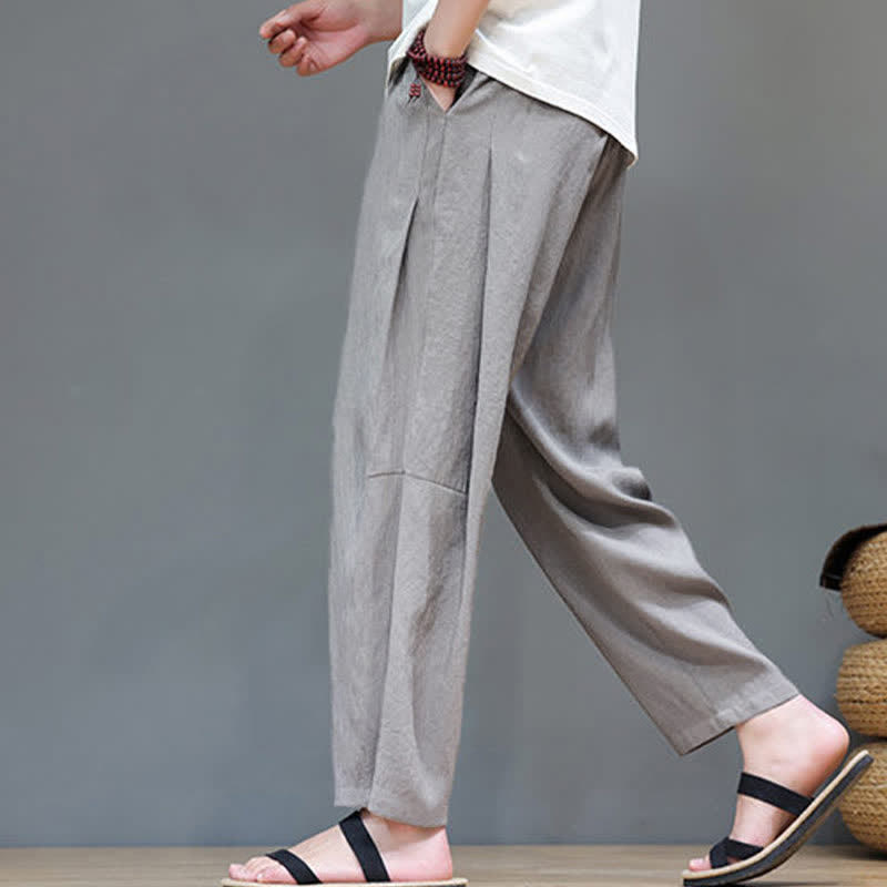 Nimara Ritual Summer Casual Minimalist Drawstring Solid Ankle Pants Men's Straight Leg Pants With Pocket