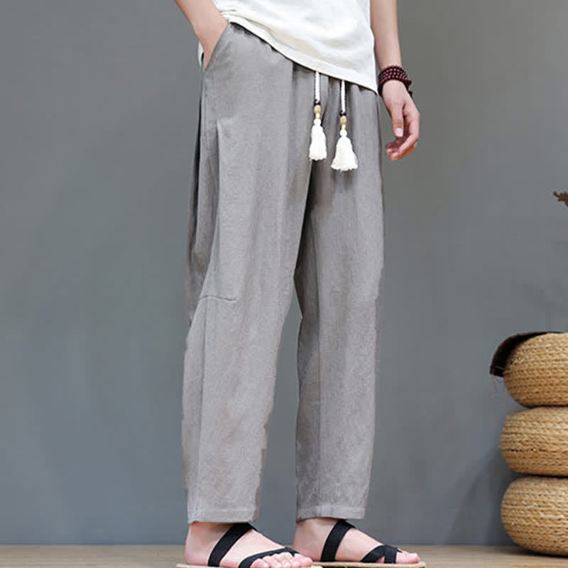 Nimara Ritual Summer Casual Minimalist Drawstring Solid Ankle Pants Men's Straight Leg Pants With Pocket
