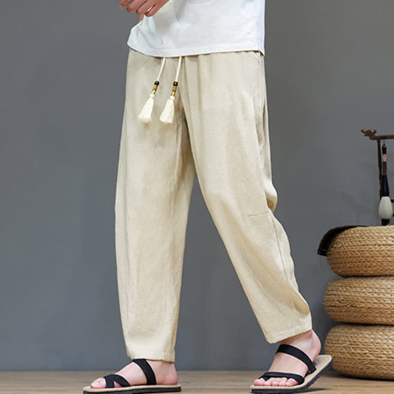 Nimara Ritual Summer Casual Minimalist Drawstring Solid Ankle Pants Men's Straight Leg Pants With Pocket