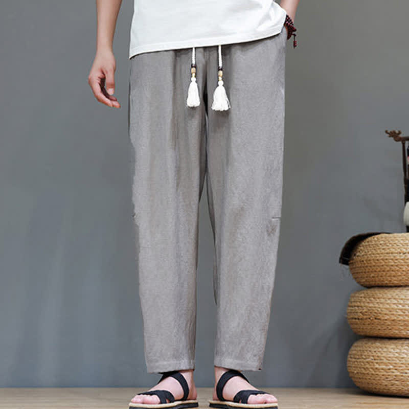 Nimara Ritual Summer Casual Minimalist Drawstring Solid Ankle Pants Men's Straight Leg Pants With Pocket