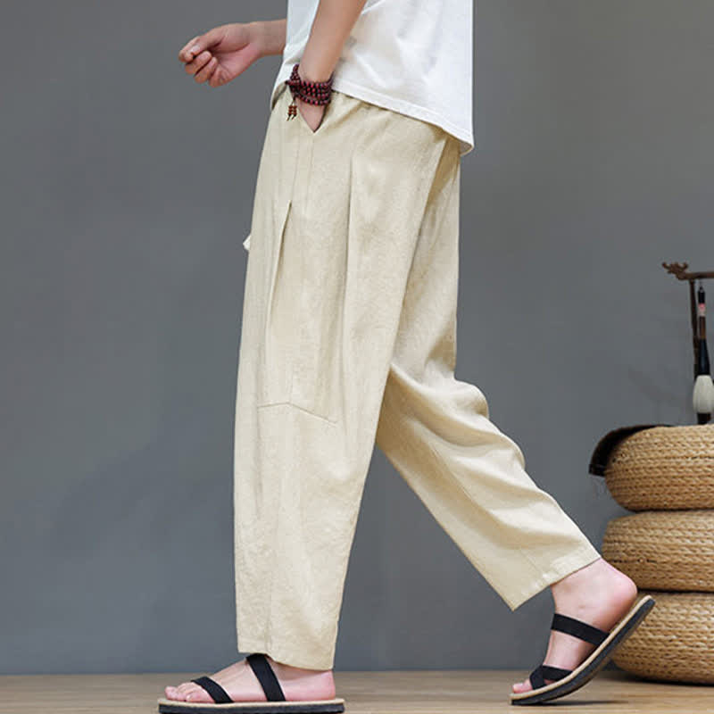 Nimara Ritual Summer Casual Minimalist Drawstring Solid Ankle Pants Men's Straight Leg Pants With Pocket