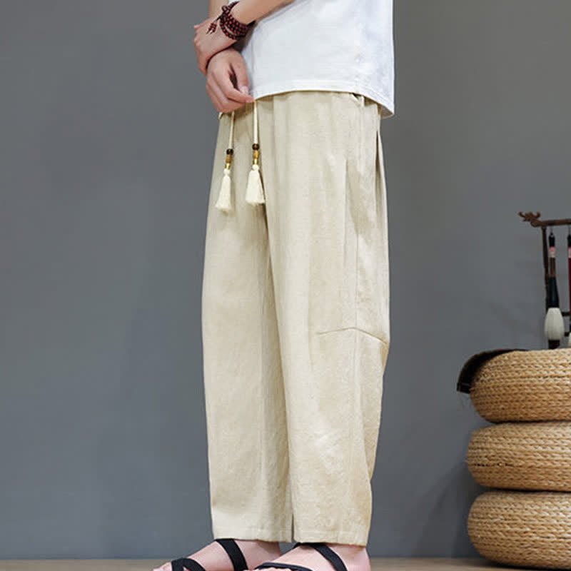 Nimara Ritual Summer Casual Minimalist Drawstring Solid Ankle Pants Men's Straight Leg Pants With Pocket