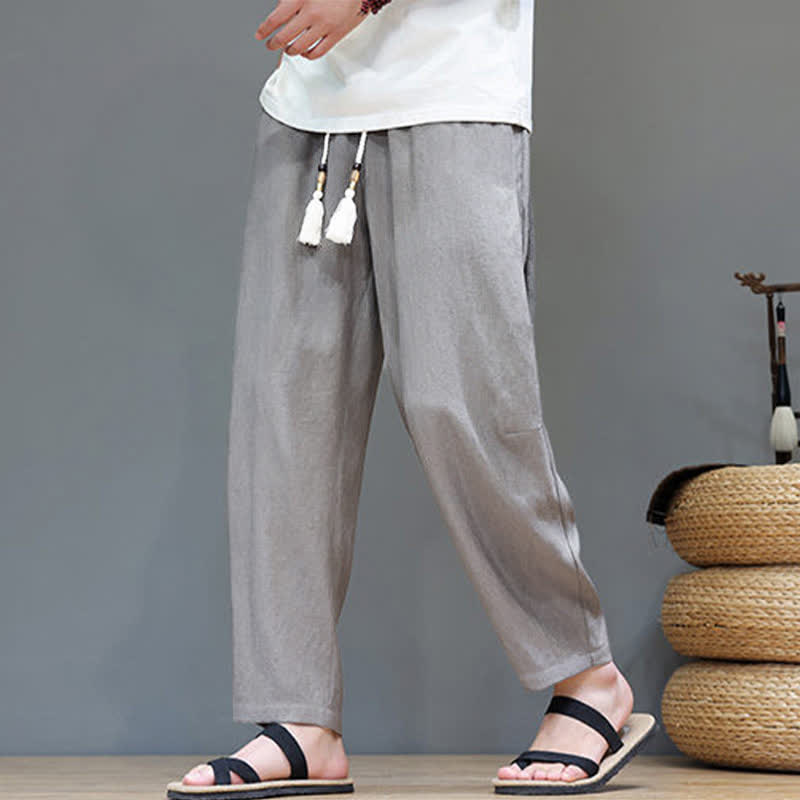 Nimara Ritual Summer Casual Minimalist Drawstring Solid Ankle Pants Men's Straight Leg Pants With Pocket