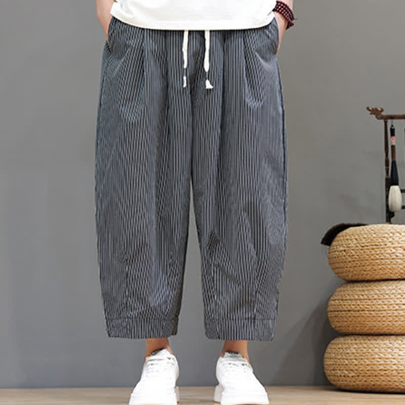 Nimara Ritual Summer Casual Drawstring Striped Capri Pants Men's Harem Pants With Pocket