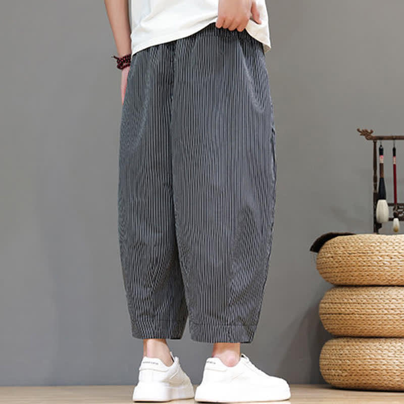 Nimara Ritual Summer Casual Drawstring Striped Capri Pants Men's Harem Pants With Pocket