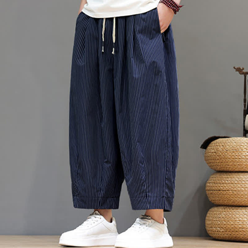 Nimara Ritual Summer Casual Drawstring Striped Capri Pants Men's Harem Pants With Pocket