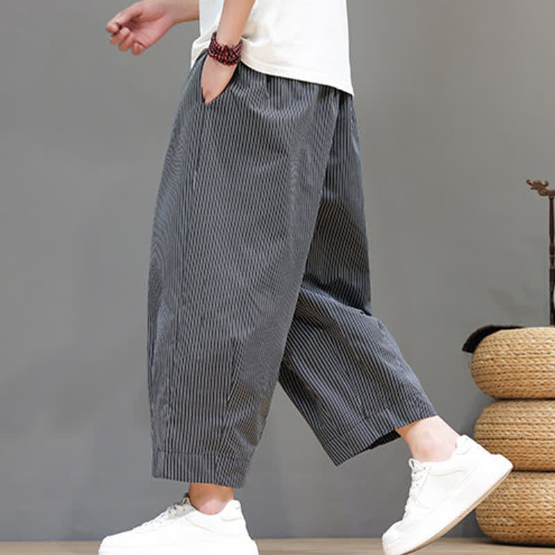 Nimara Ritual Summer Casual Drawstring Striped Capri Pants Men's Harem Pants With Pocket