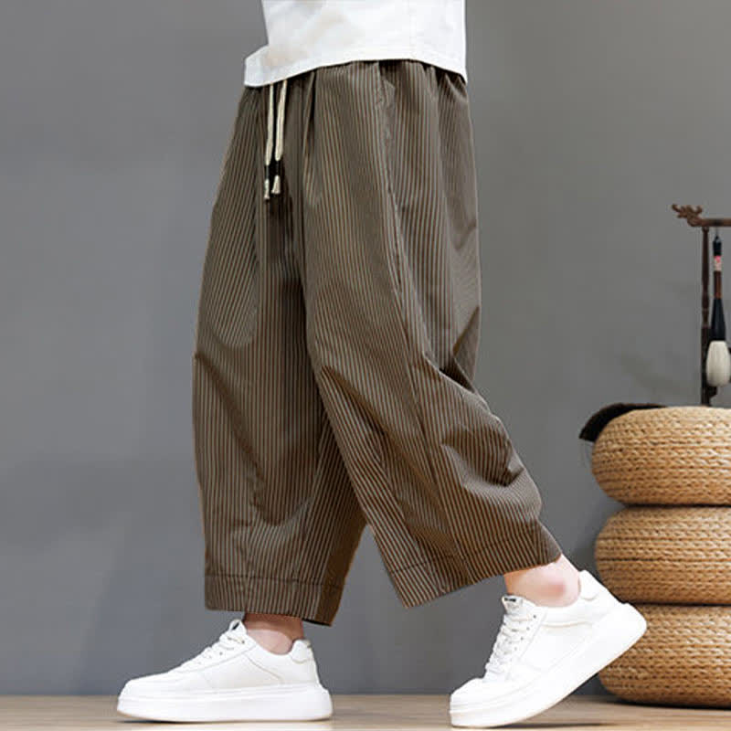 Nimara Ritual Summer Casual Drawstring Striped Capri Pants Men's Harem Pants With Pocket