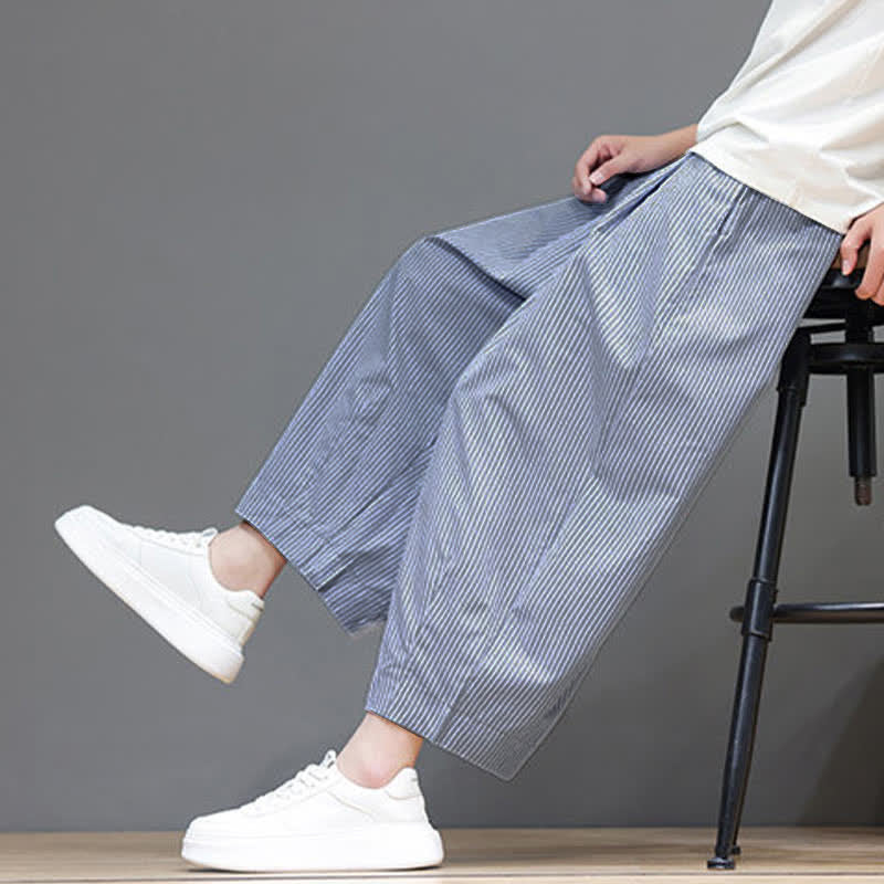 Nimara Ritual Summer Casual Drawstring Striped Capri Pants Men's Harem Pants With Pocket