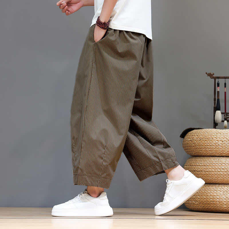 Nimara Ritual Summer Casual Drawstring Striped Capri Pants Men's Harem Pants With Pocket