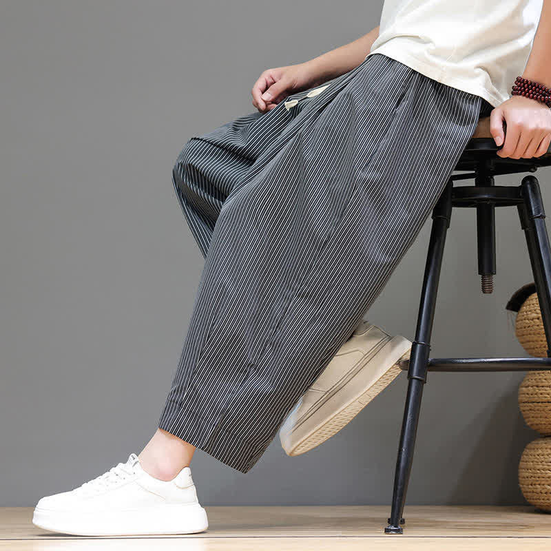 Nimara Ritual Summer Casual Drawstring Striped Capri Pants Men's Harem Pants With Pocket