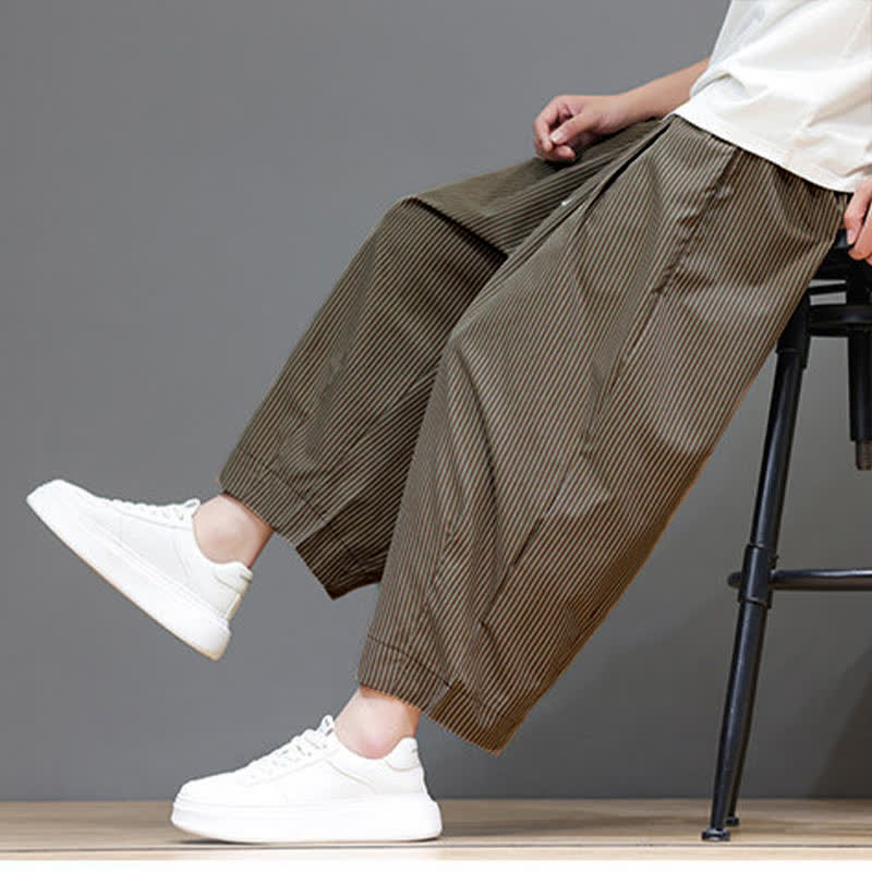 Nimara Ritual Summer Casual Drawstring Striped Capri Pants Men's Harem Pants With Pocket
