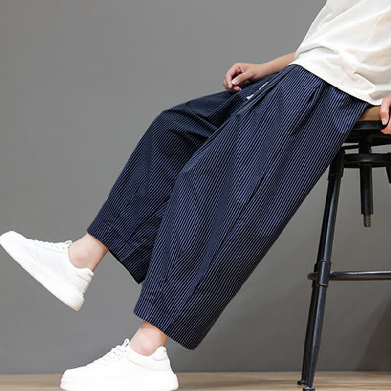 Nimara Ritual Summer Casual Drawstring Striped Capri Pants Men's Harem Pants With Pocket