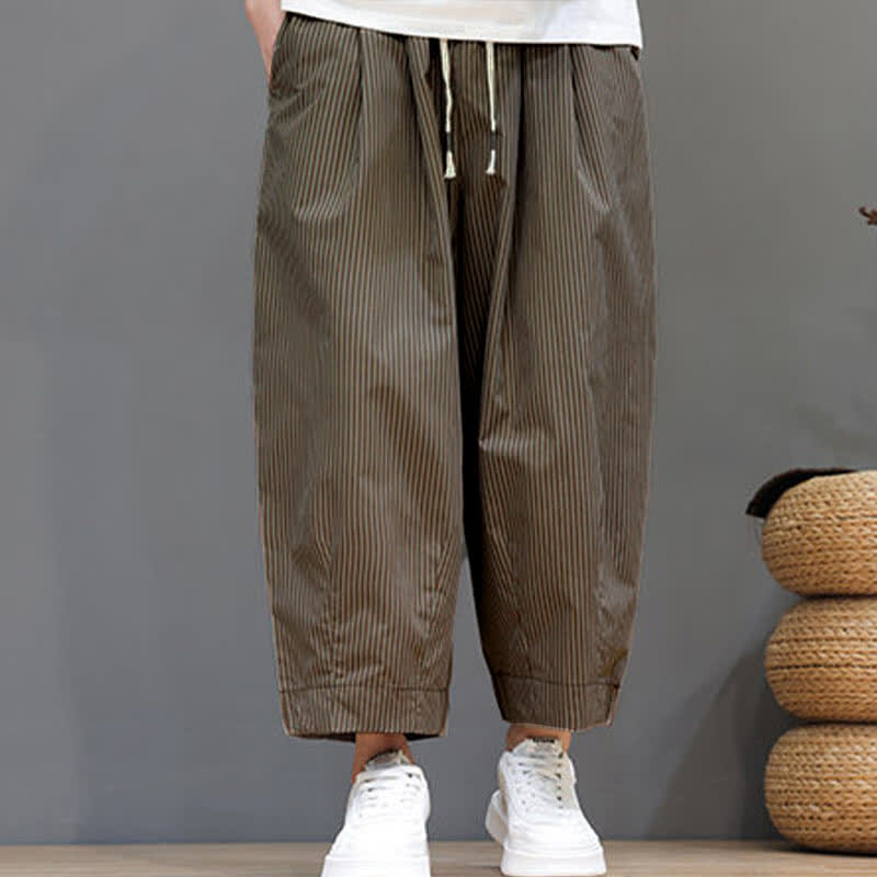 Nimara Ritual Summer Casual Drawstring Striped Capri Pants Men's Harem Pants With Pocket