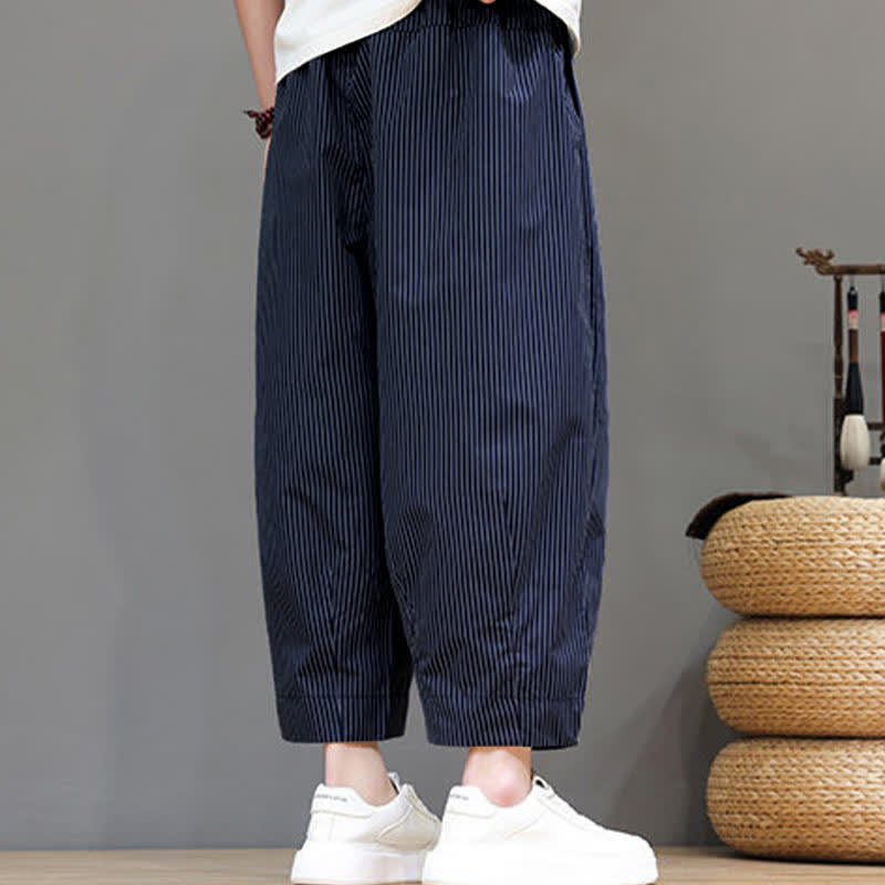 Nimara Ritual Summer Casual Drawstring Striped Capri Pants Men's Harem Pants With Pocket