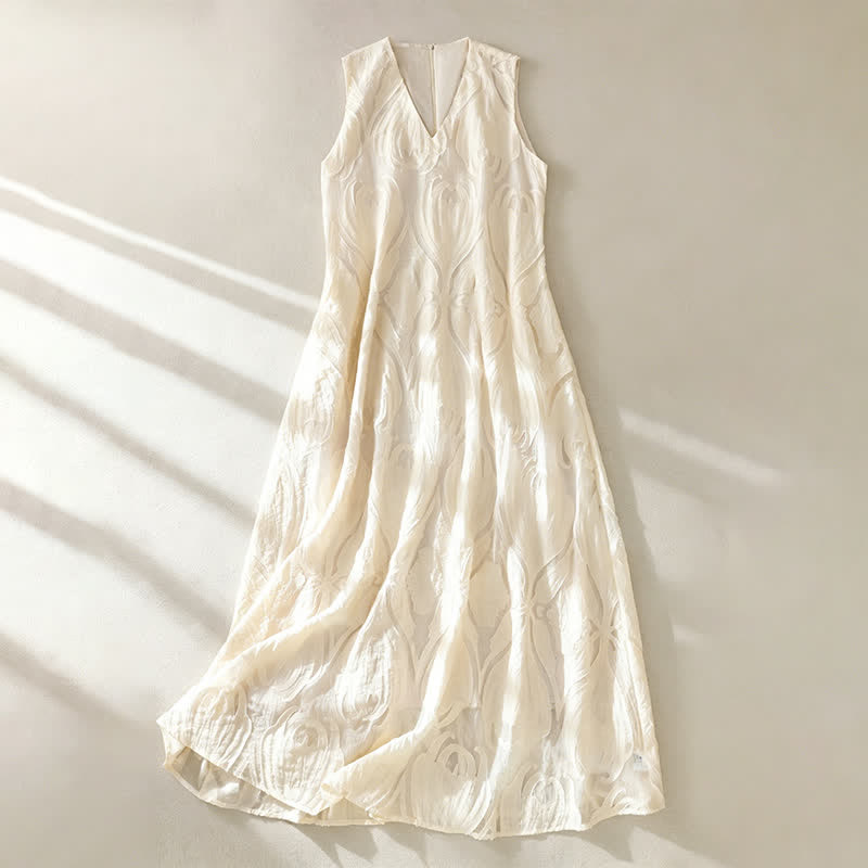 Nimara Ritual Summer Elegant Casual Minimalist Lines Solid V-Neck Women's Summer Sleeveless Dress With Pockets