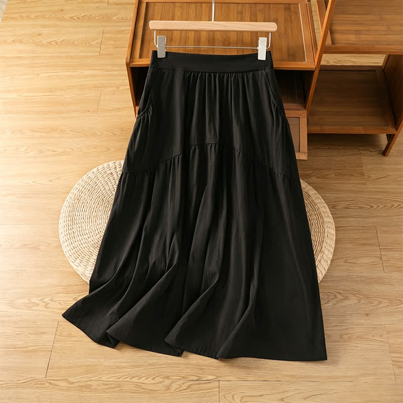 Nimara Ritual Summer Casual Boho Solid Line Women's Skirts With Pockets