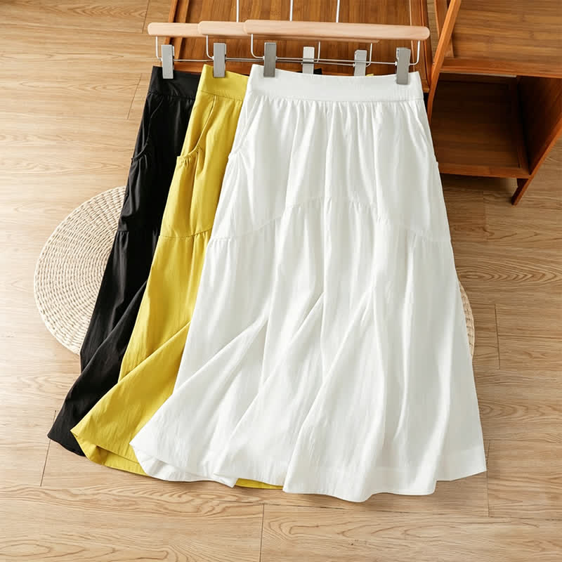 Nimara Ritual Summer Casual Boho Solid Line Women's Skirts With Pockets