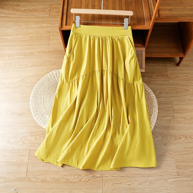 Nimara Ritual Summer Casual Boho Solid Line Women's Skirts With Pockets