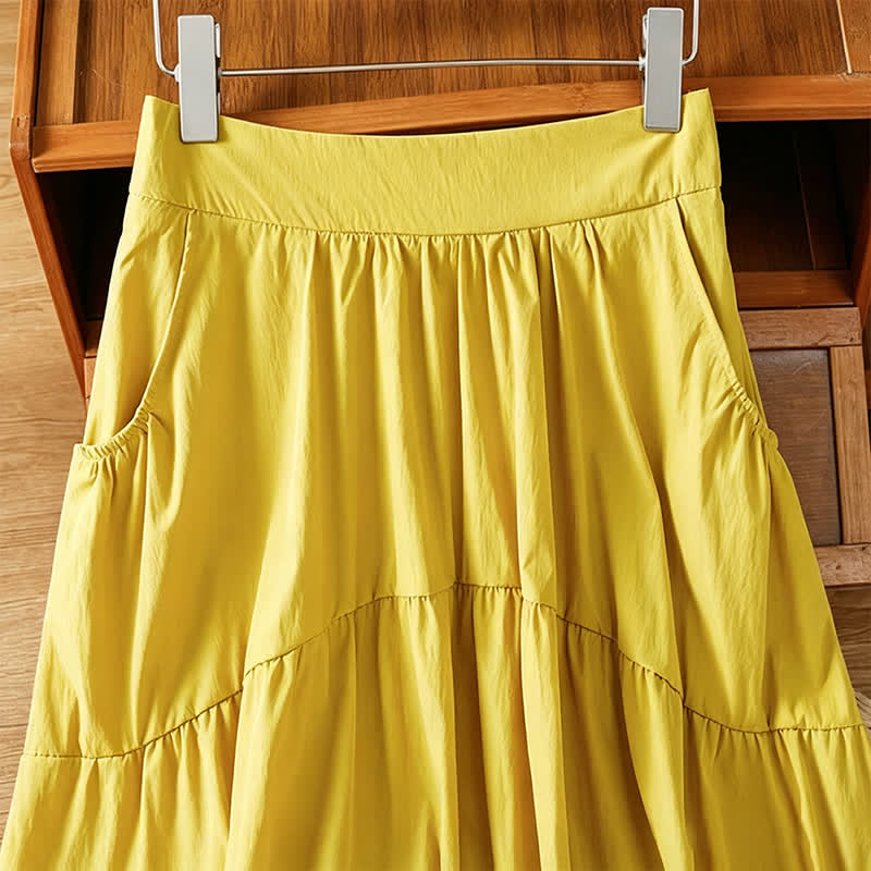 Nimara Ritual Summer Casual Boho Solid Line Women's Skirts With Pockets