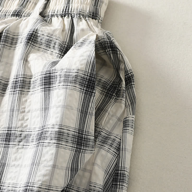 Nimara Ritual Summer Casual Plaid Long Pants Women's Tapered Pants With Pockets