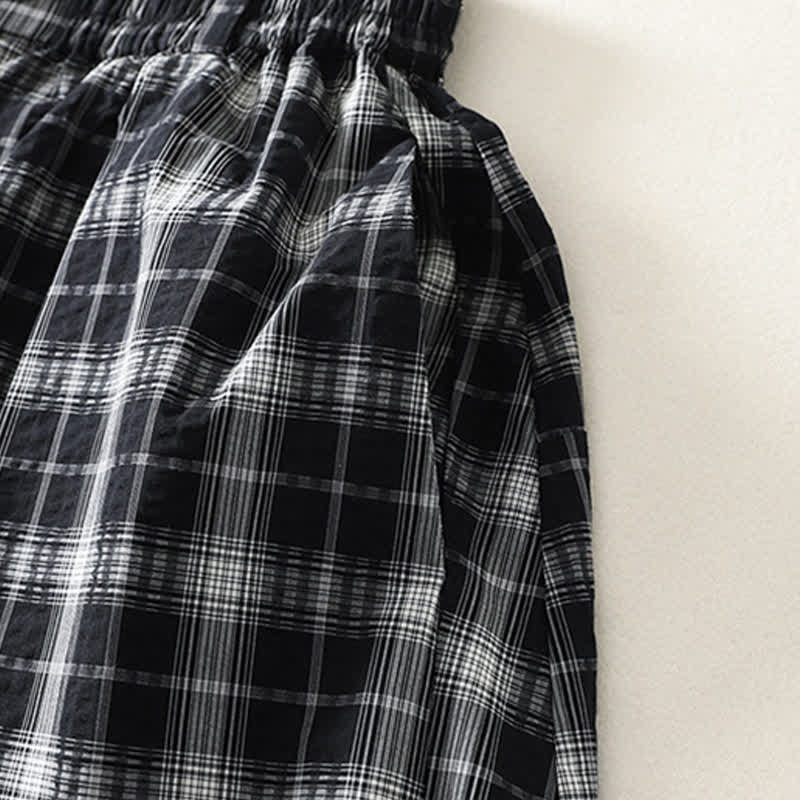 Nimara Ritual Summer Casual Plaid Long Pants Women's Tapered Pants With Pockets