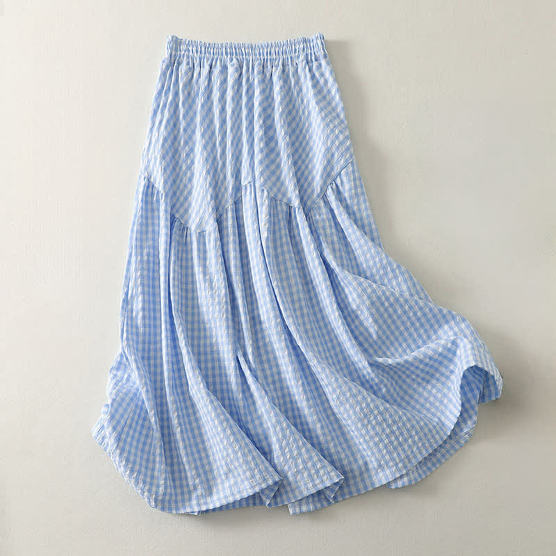 Nimara Ritual Summer Casual Boho Blue Plaid Women's Skirts