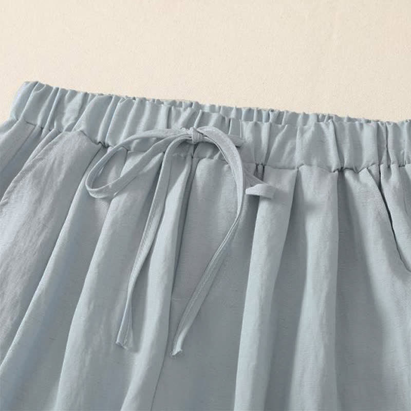 Nimara Ritual Summer Casual Drawstring Solid Cropped Pants Women's Wide Leg Pants With Pocket