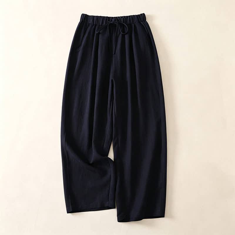 Nimara Ritual Summer Casual Drawstring Solid Cropped Pants Women's Wide Leg Pants With Pocket