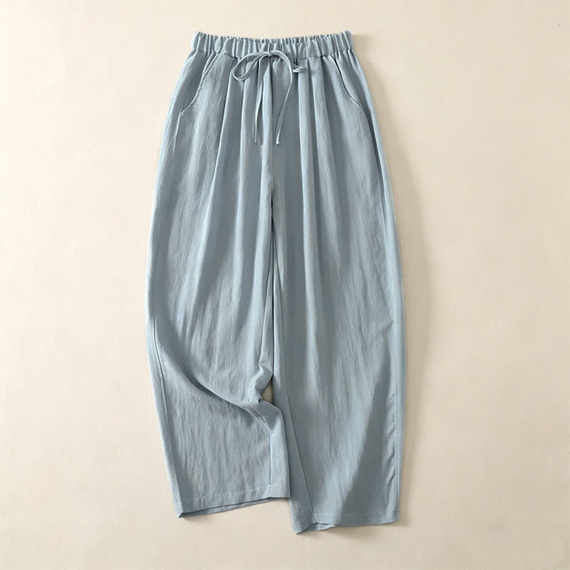 Nimara Ritual Summer Casual Drawstring Solid Cropped Pants Women's Wide Leg Pants With Pocket